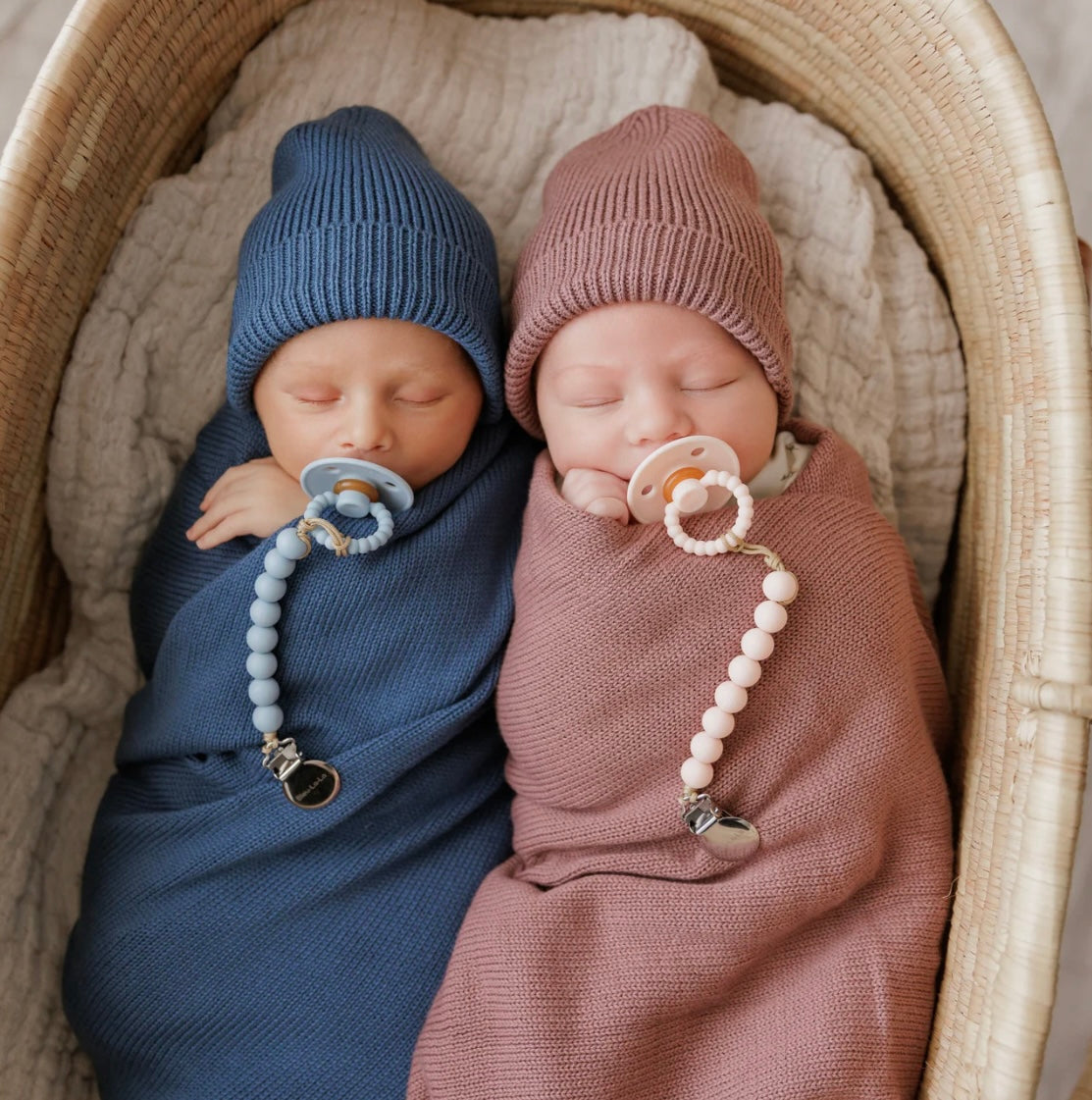 Bleu La La Cotton knit blanket & hat -blue