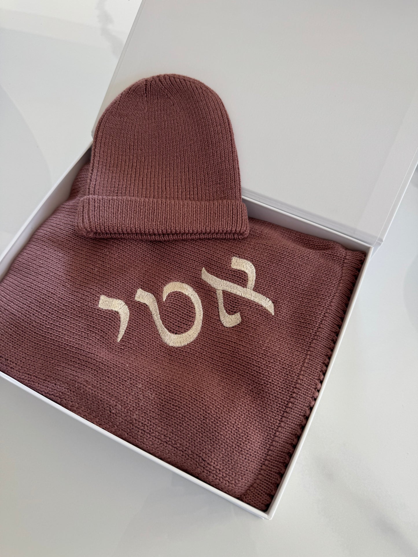 Bleu La La cotton knit blanket & hat -plum