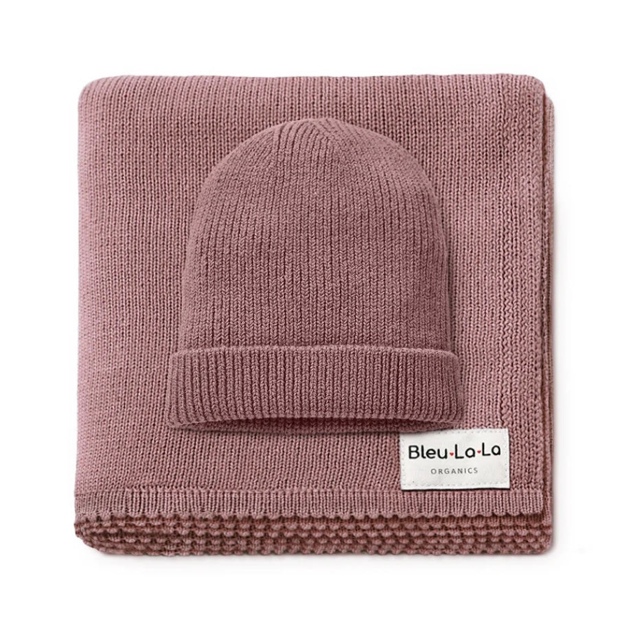 Bleu La La cotton knit blanket & hat -plum