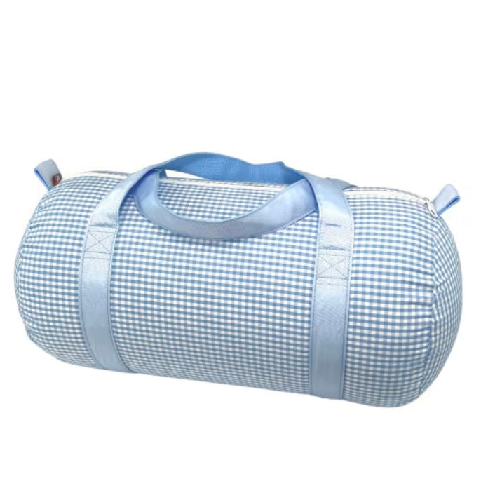Blue gingham duffel bag