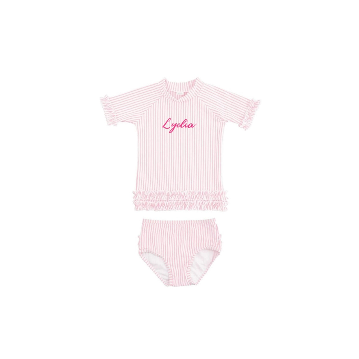 Girls pink ruffled 2 piece swim suit