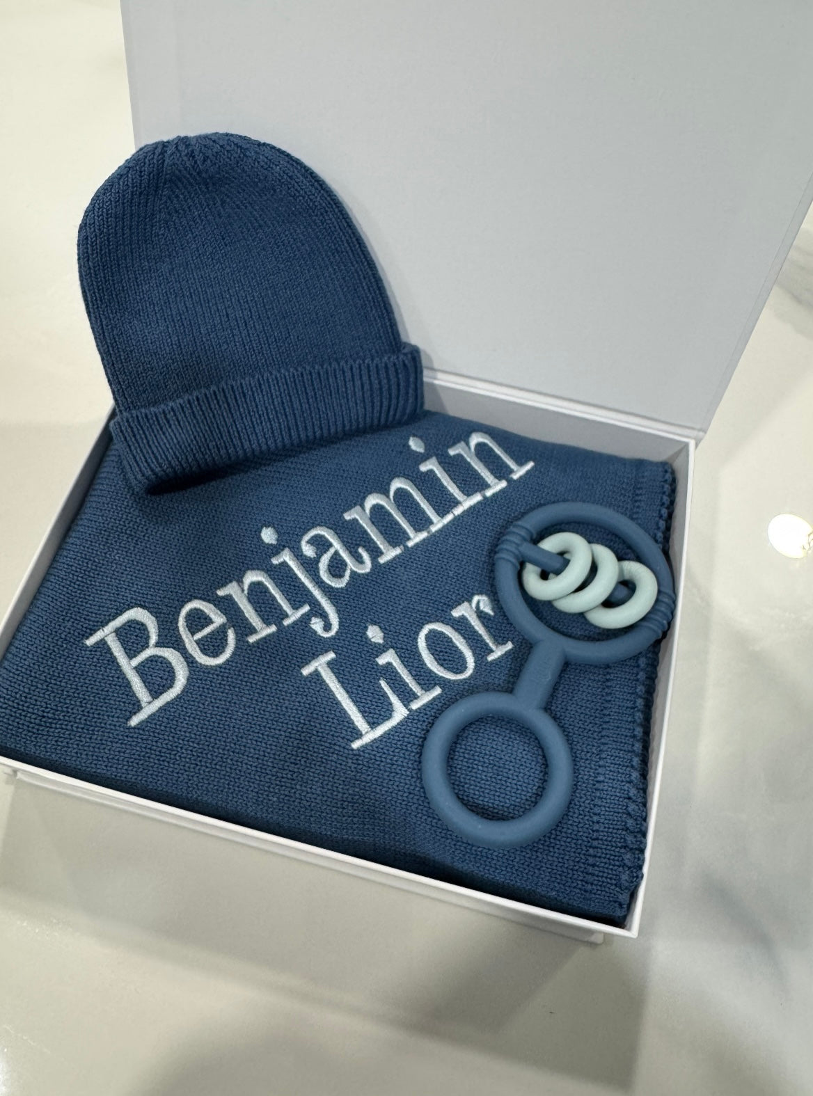 Bleu La La Cotton knit blanket & hat -blue