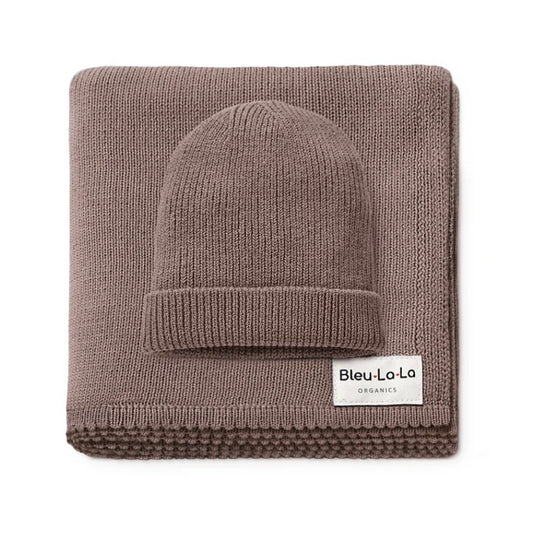 Bleu La La knit cotton blanket & hat -chocolate