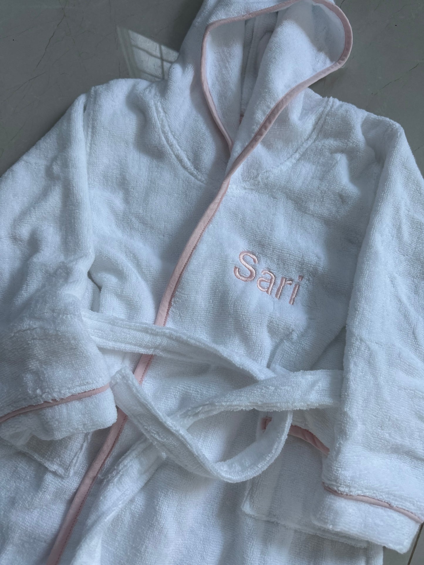 Monica & Andy Terry bathrobe pink trim