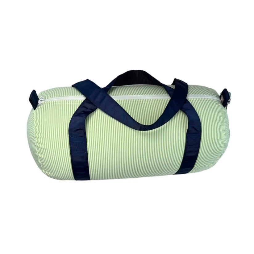 Mini green & navy seersucker duffel bag