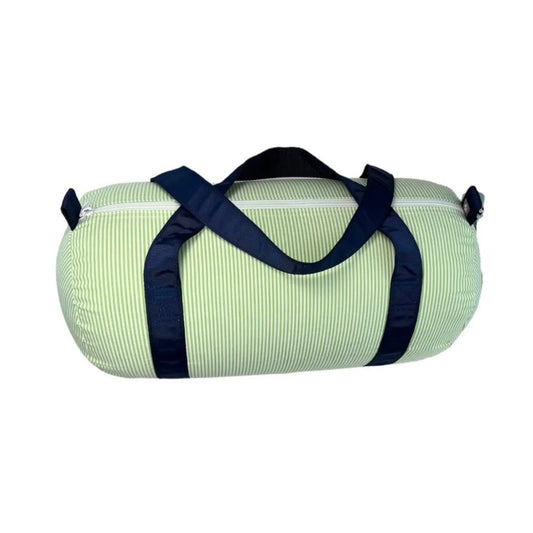 Mini green & navy seersucker duffel bag