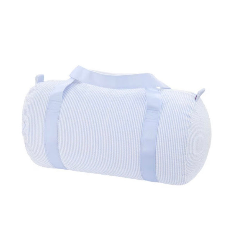 Blue seersucker duffel bag