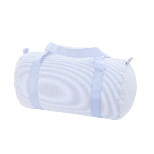 Blue seersucker duffel bag