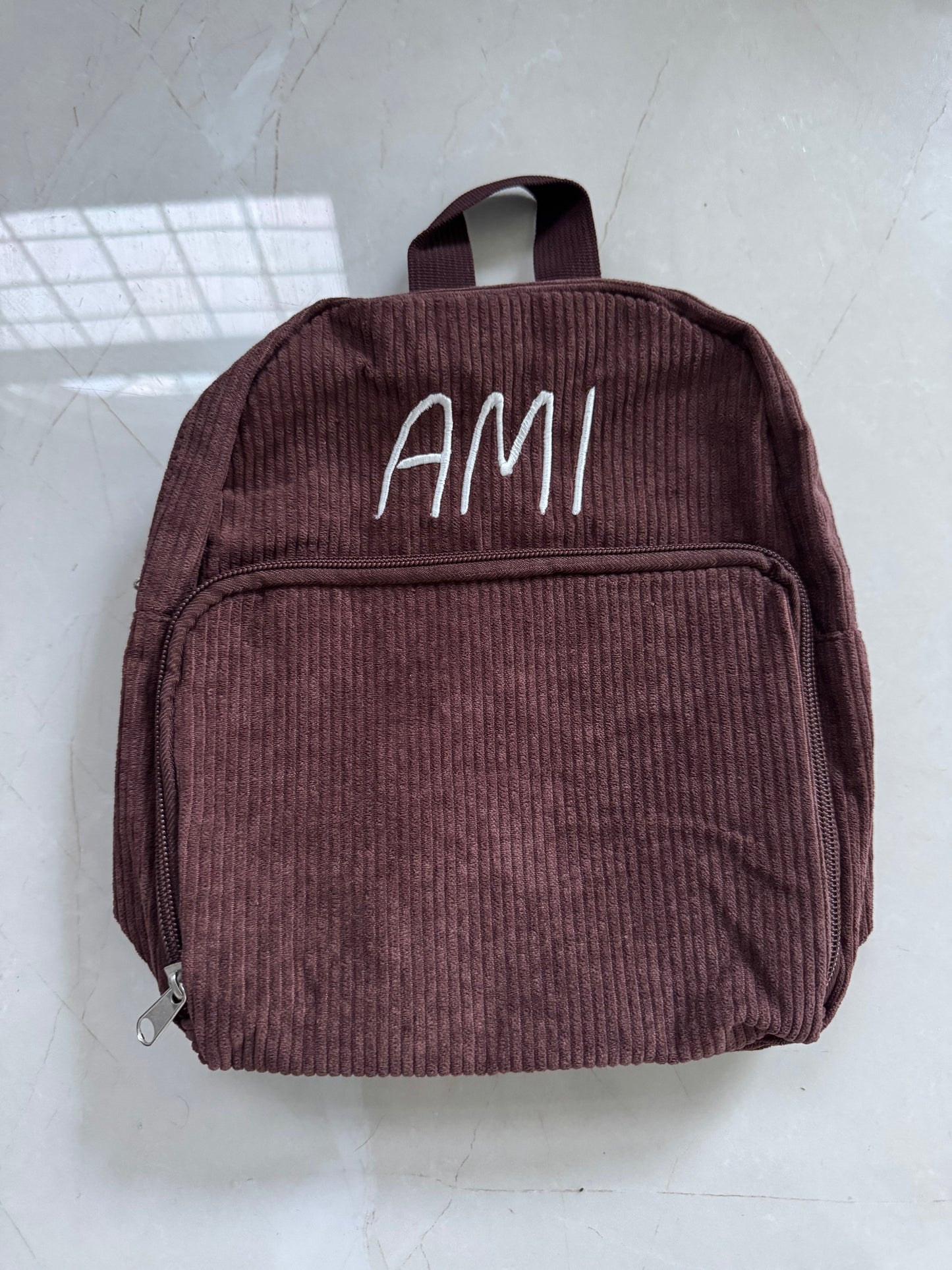 Mini corduroy brown backpack
