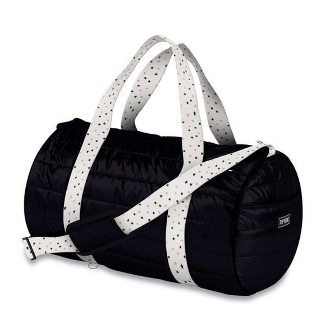 Black Puffer Duffel pink star Straps