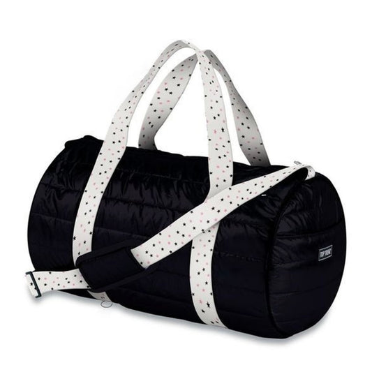 Black Puffer Duffel pink star Straps