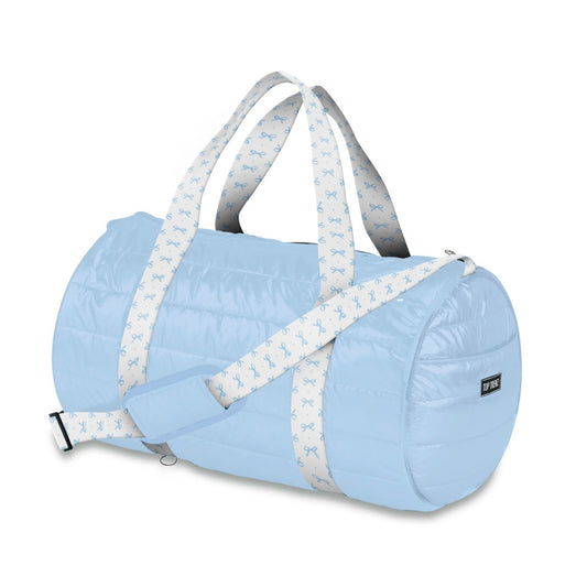 Light blue Puffer Duffel bow Straps