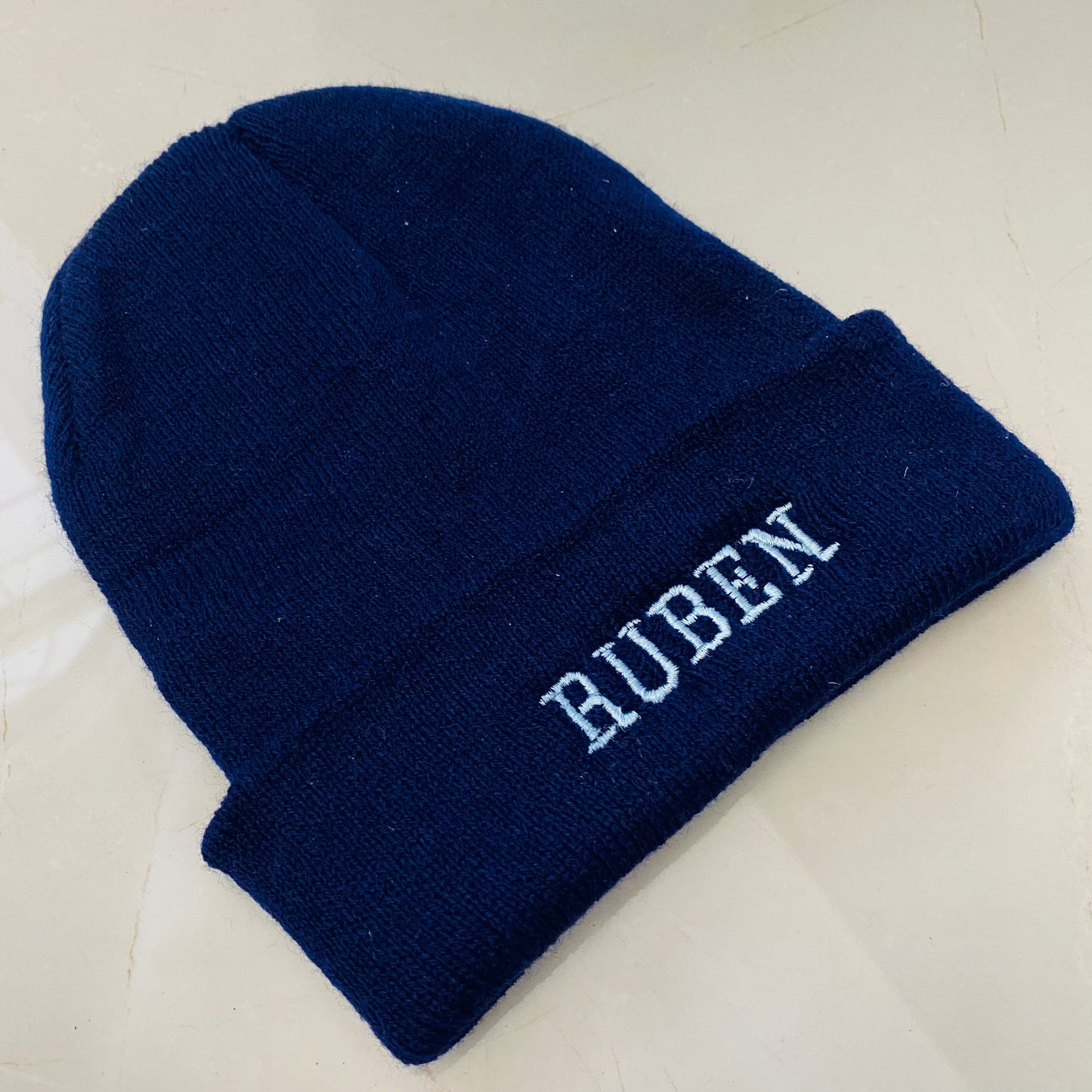 Navy embroidered beanie