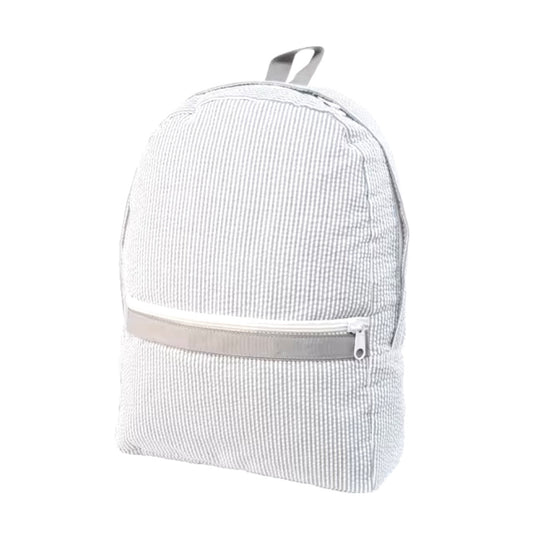 Light gray seersucker toddler backpack