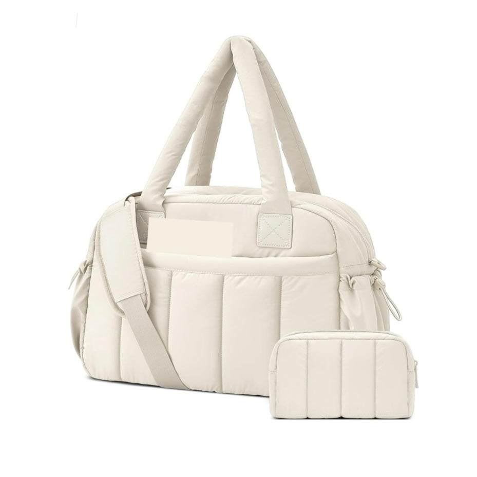 Beige weekender travel bag set
