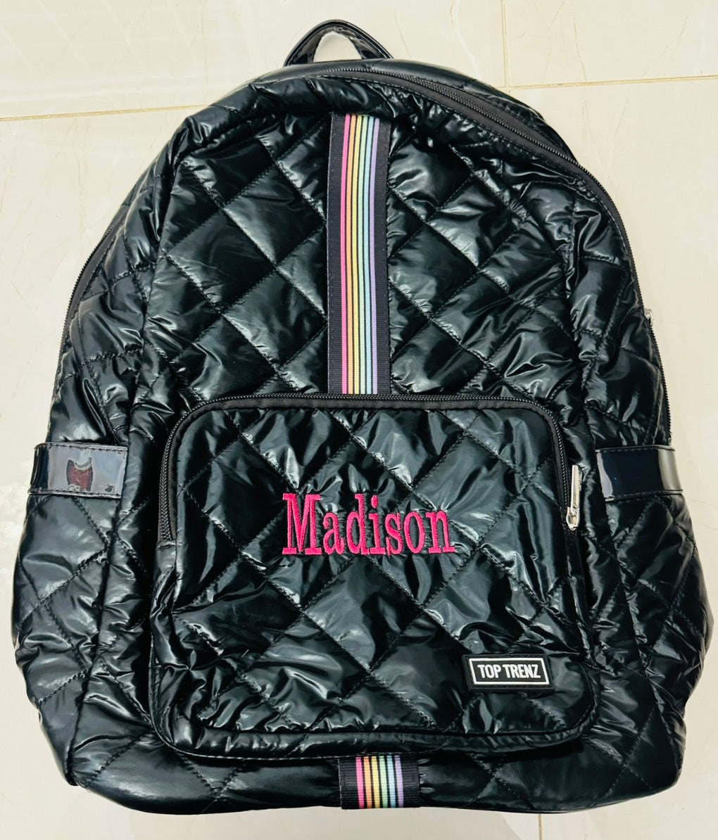 Top trenz black puffer backpack stripe