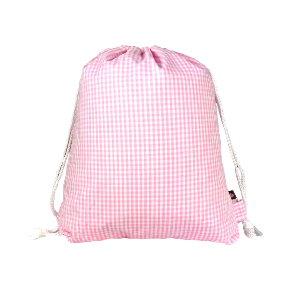 Pink gingham cinched backpack