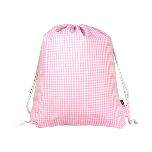 Pink gingham cinched backpack