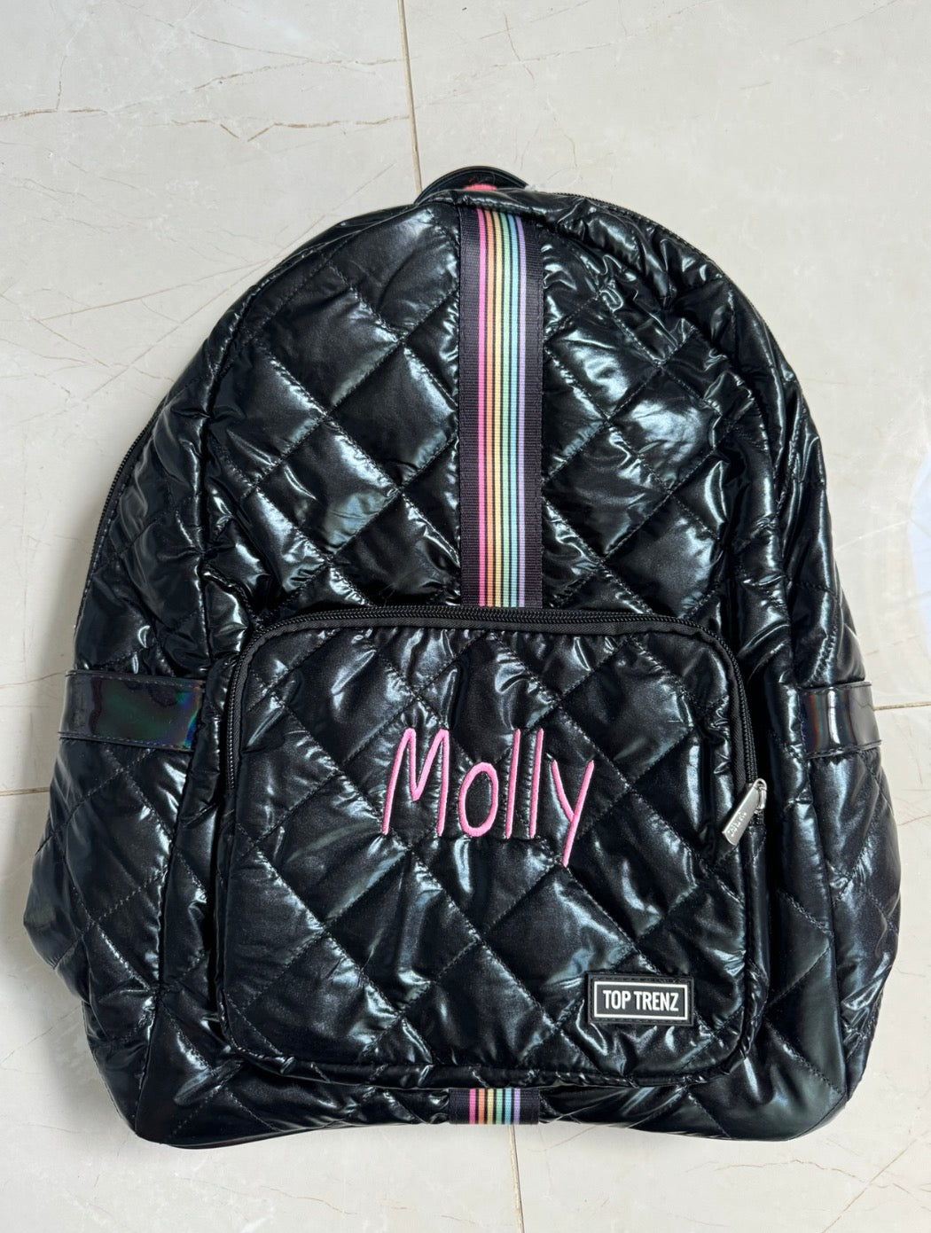 Top trenz black puffer backpack stripe