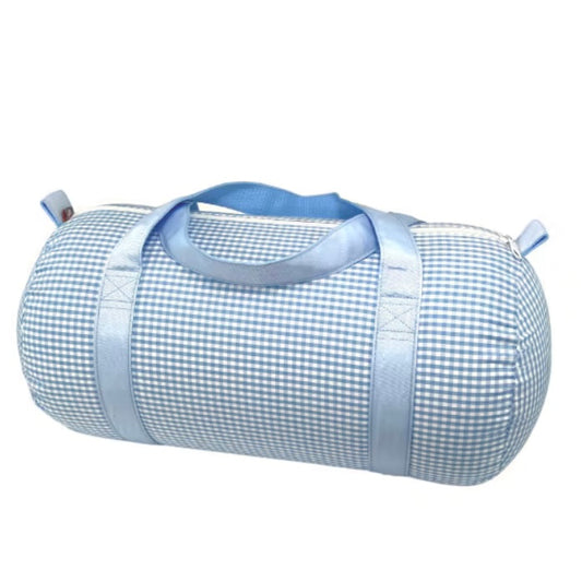 Blue gingham duffel bag