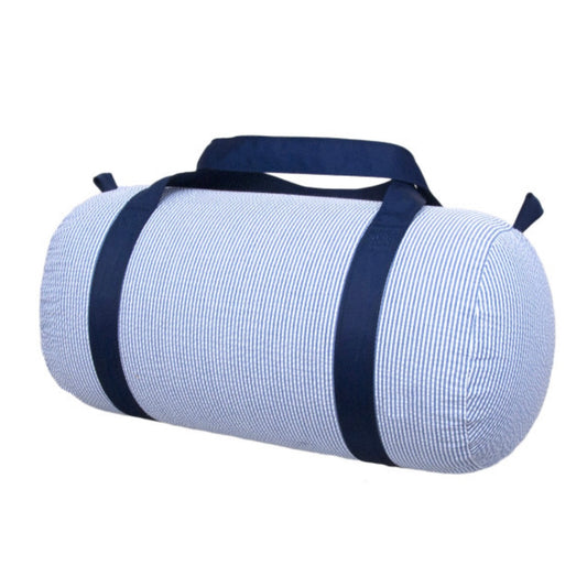 Navy seersucker duffel bag
