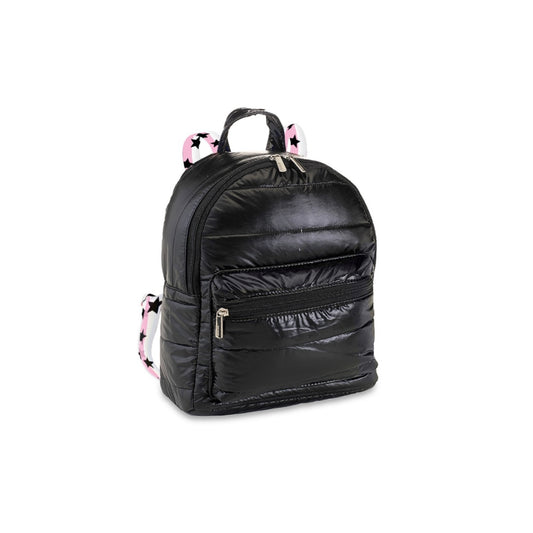 Black Puffer Mini Backpack Pink White Split Star Straps