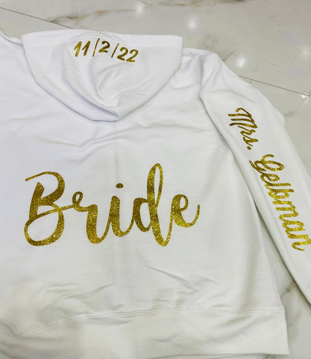 White wedding zip up sweatshirt