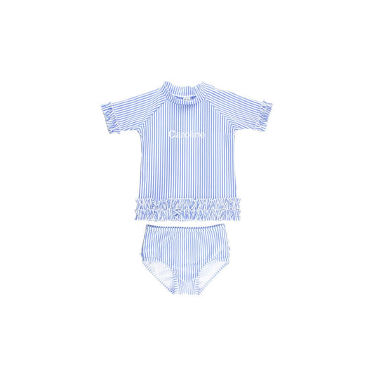 Girls blue ruffled 2 piece swim suit